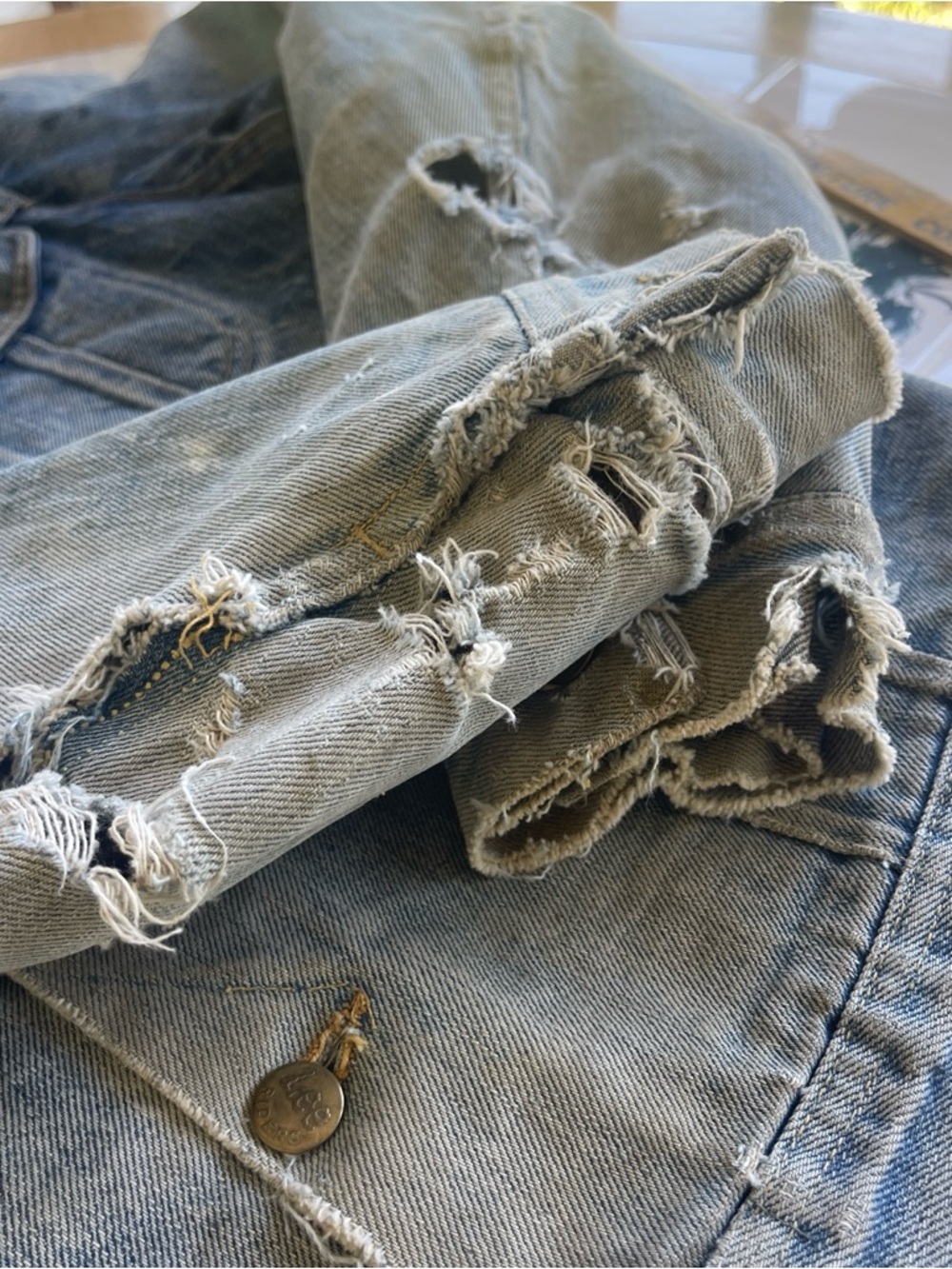 Vintage Lee Storm Rider Denim Jacket M Distressed Blanket Lined Workwear Faded - Picture 16 of 16